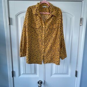 Notations 2X Yellow Polka Dot Button-Up Shirt